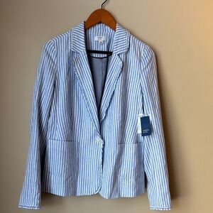 Crown & Ivy Women's Blue and White Striped Blazer NWT